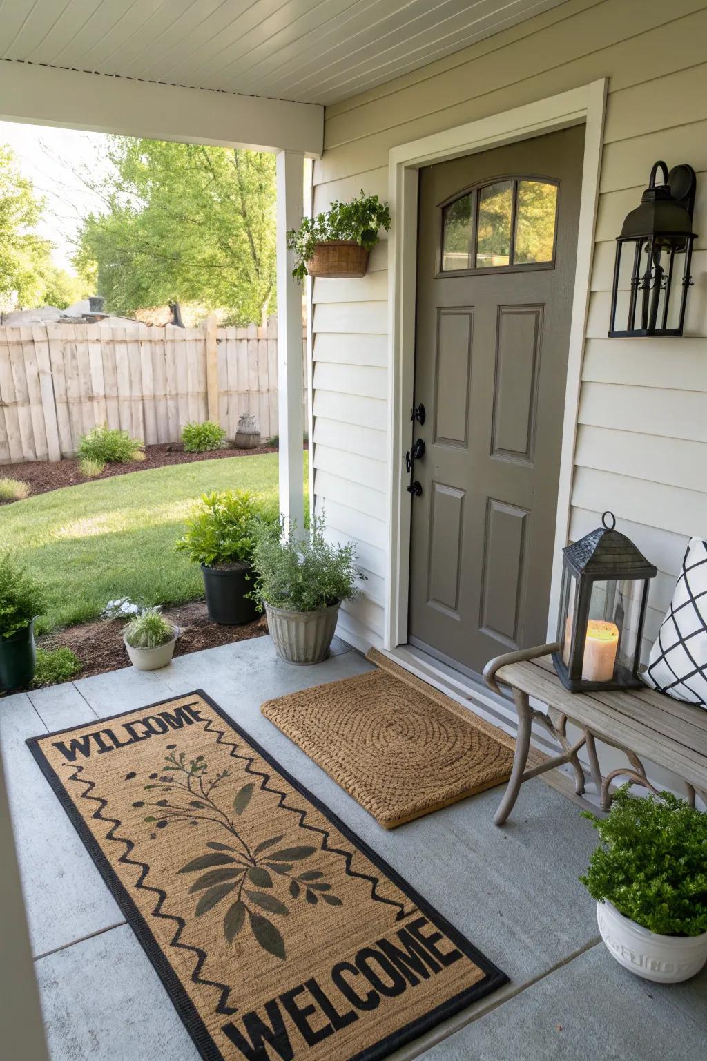 An attractive doormat enhances the character right at the entrance.