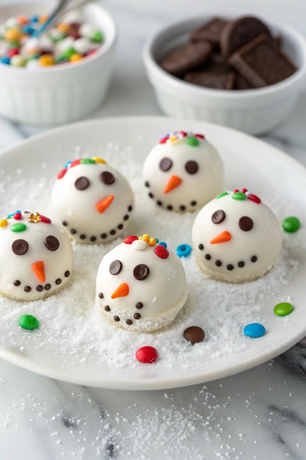 Adorable snowman Oreo balls that are almost too cute to eat.