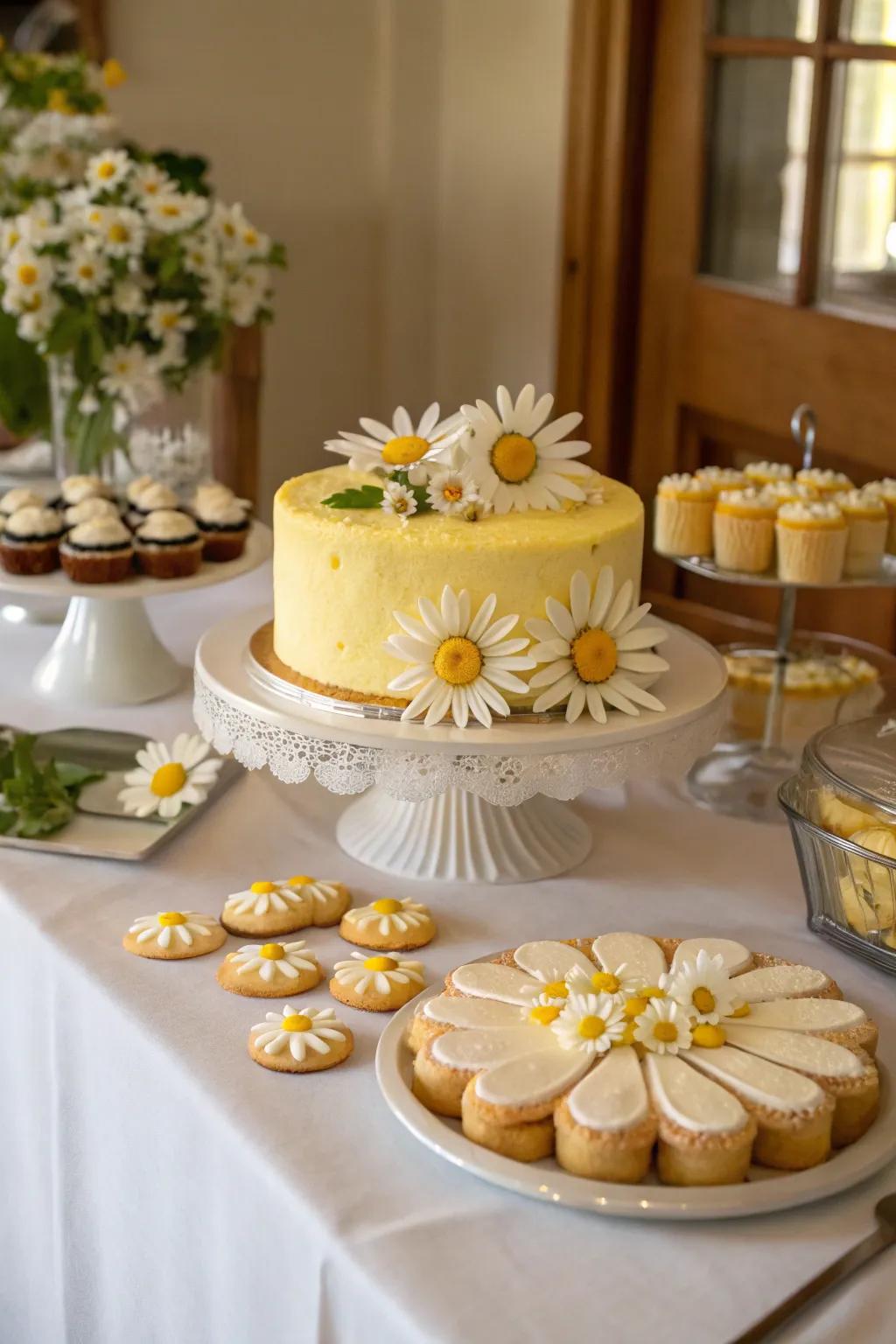 Enliven the celebration with desserts featuring daisies.