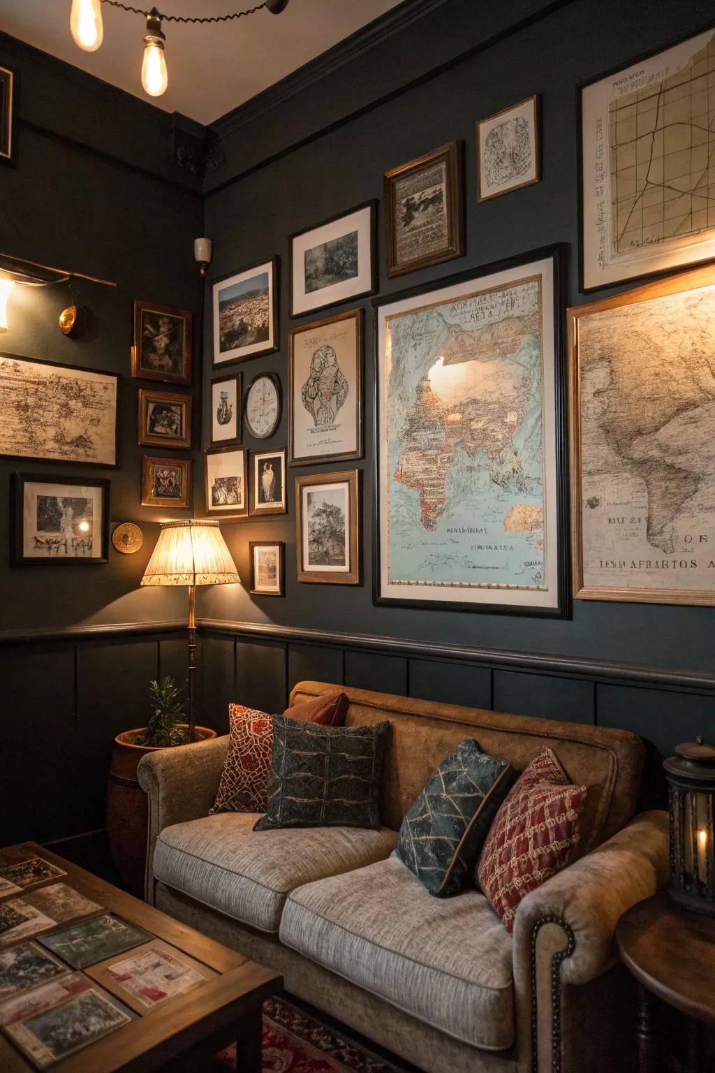 Antique artistic creations contribute depth and individuality to the decor.