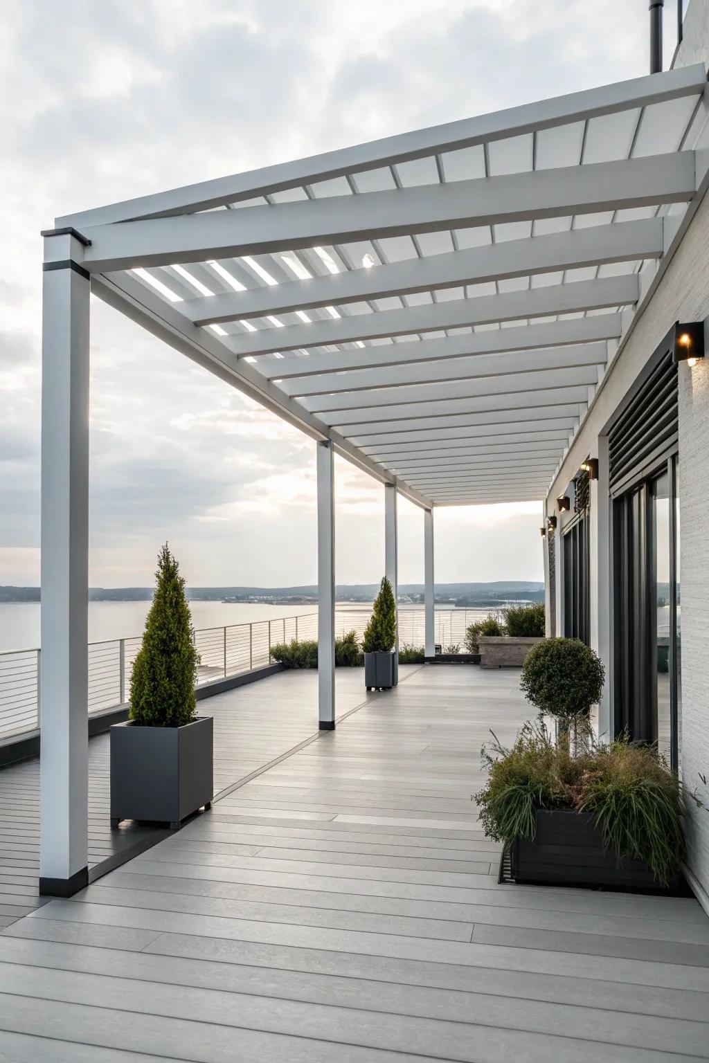 A modern pergola with a minimalist design, offering a sleek aesthetic.