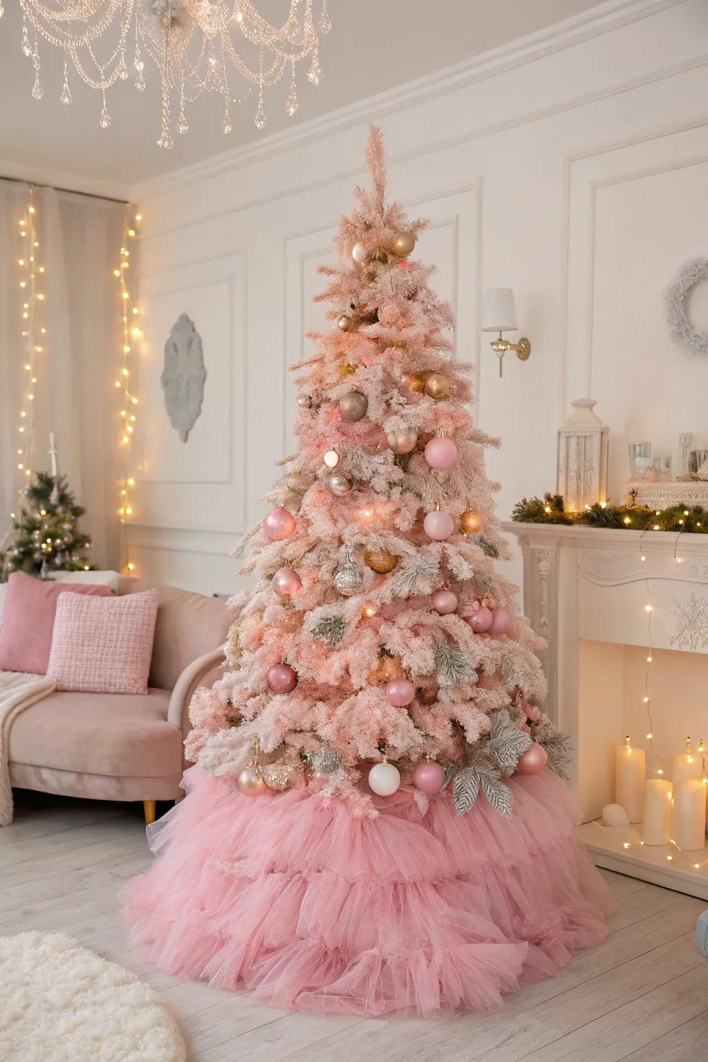 An exquisite tree base wrapped with a plush netting skirt.