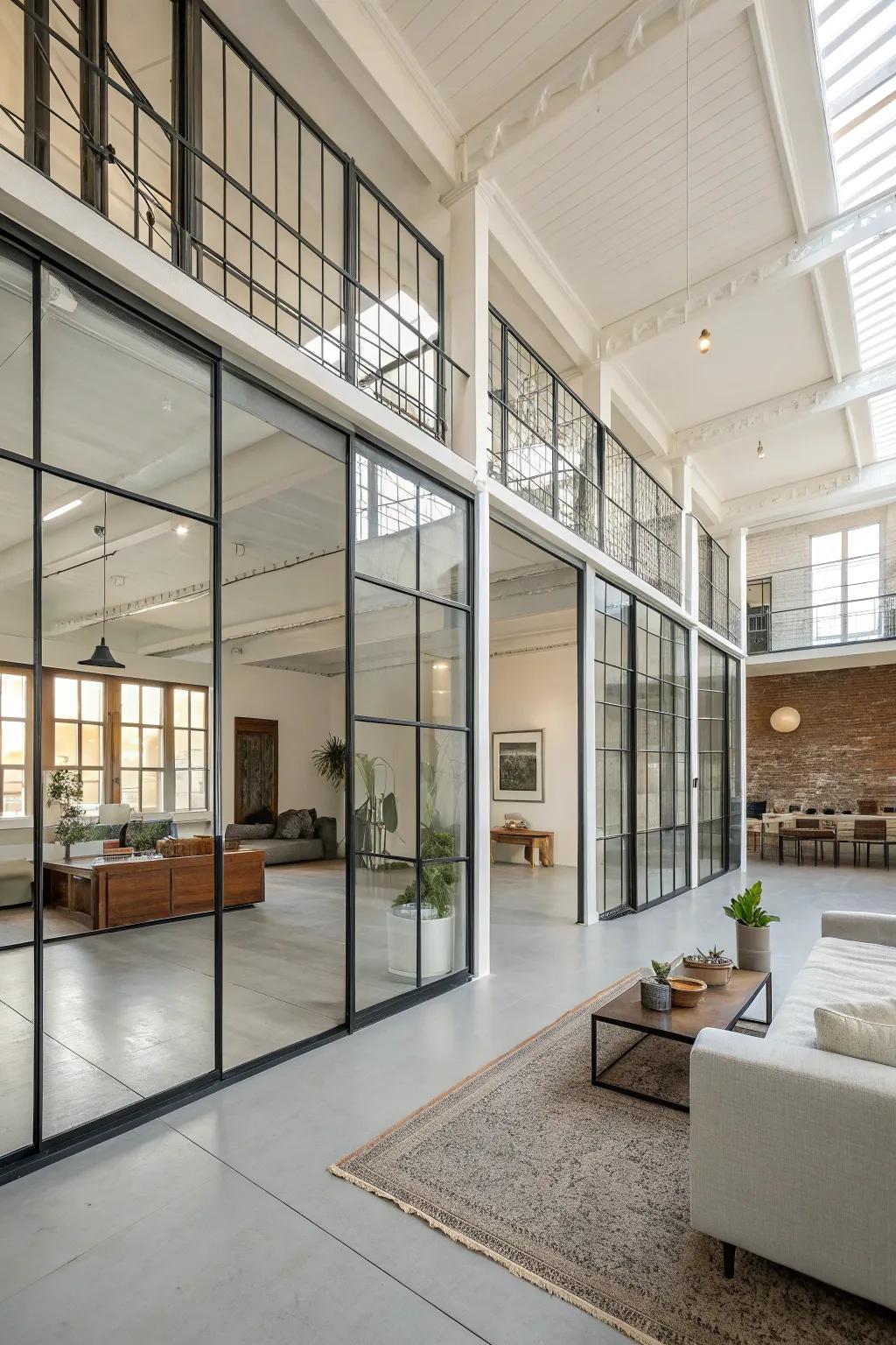 Glass separations permit light to stream freely while separating spaces.