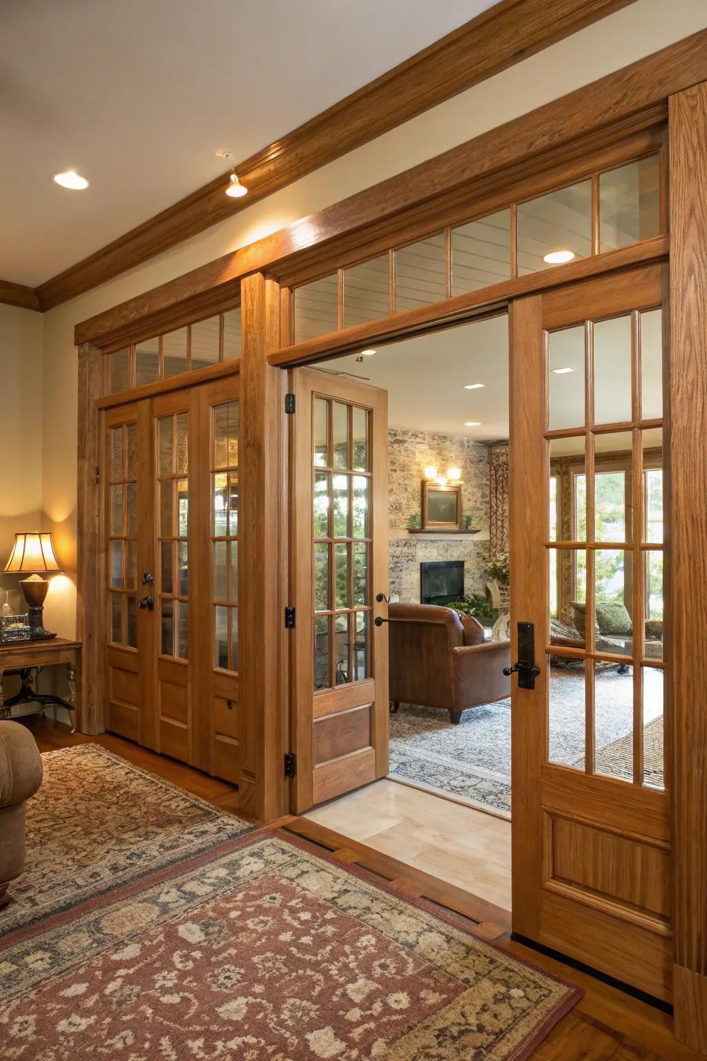 Timber and glass doors generate warmth and visibility.