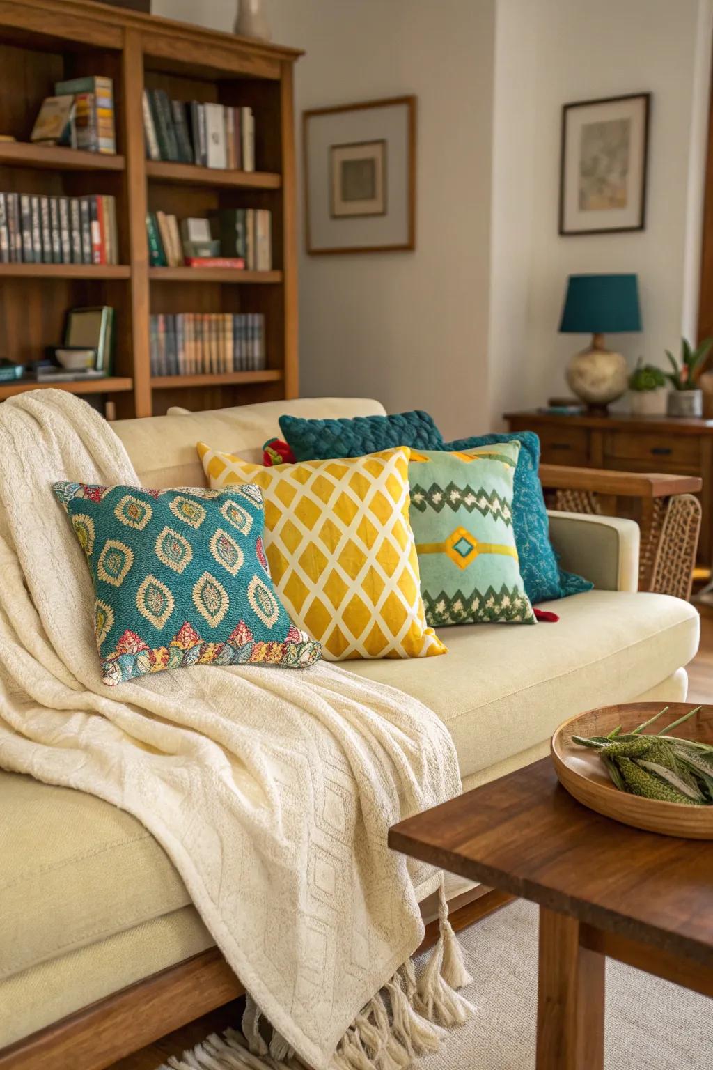 Accent pieces give a home den a cozy feel.
