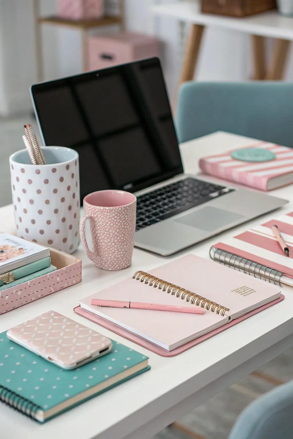 Color coordination creates a visually pleasing workspace.
