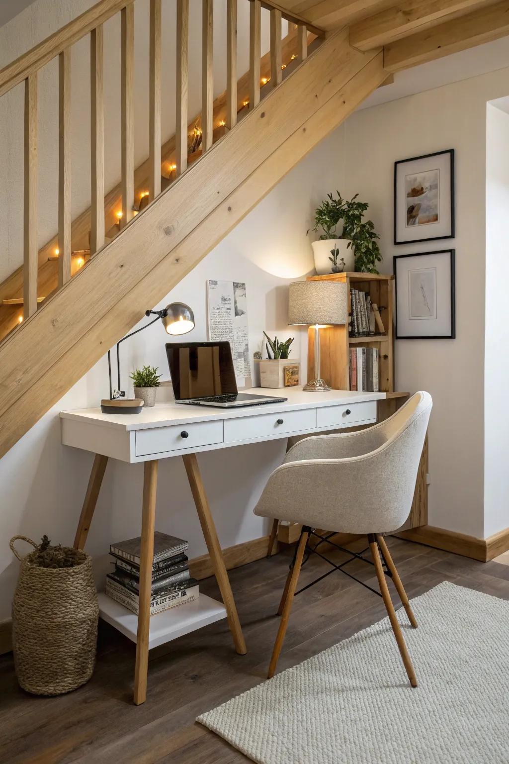 Under-stair desks: Changing hidden spaces into useful offices.