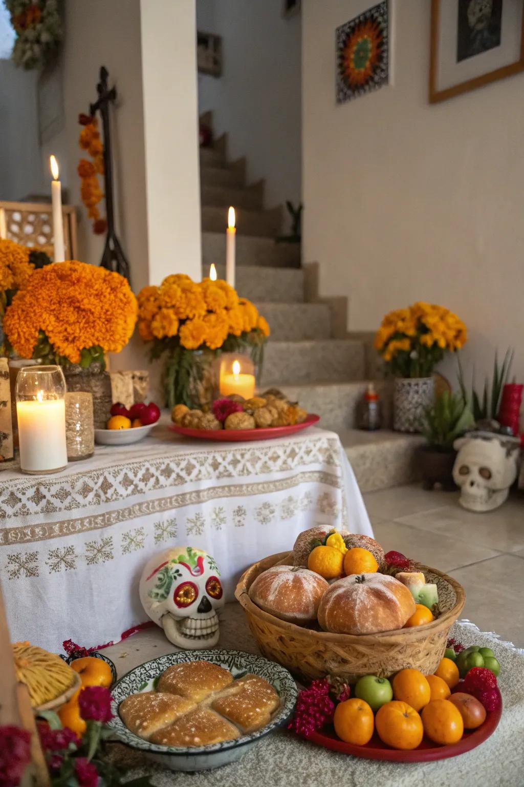 Classic foods are offered to honor and nourish the spirits.