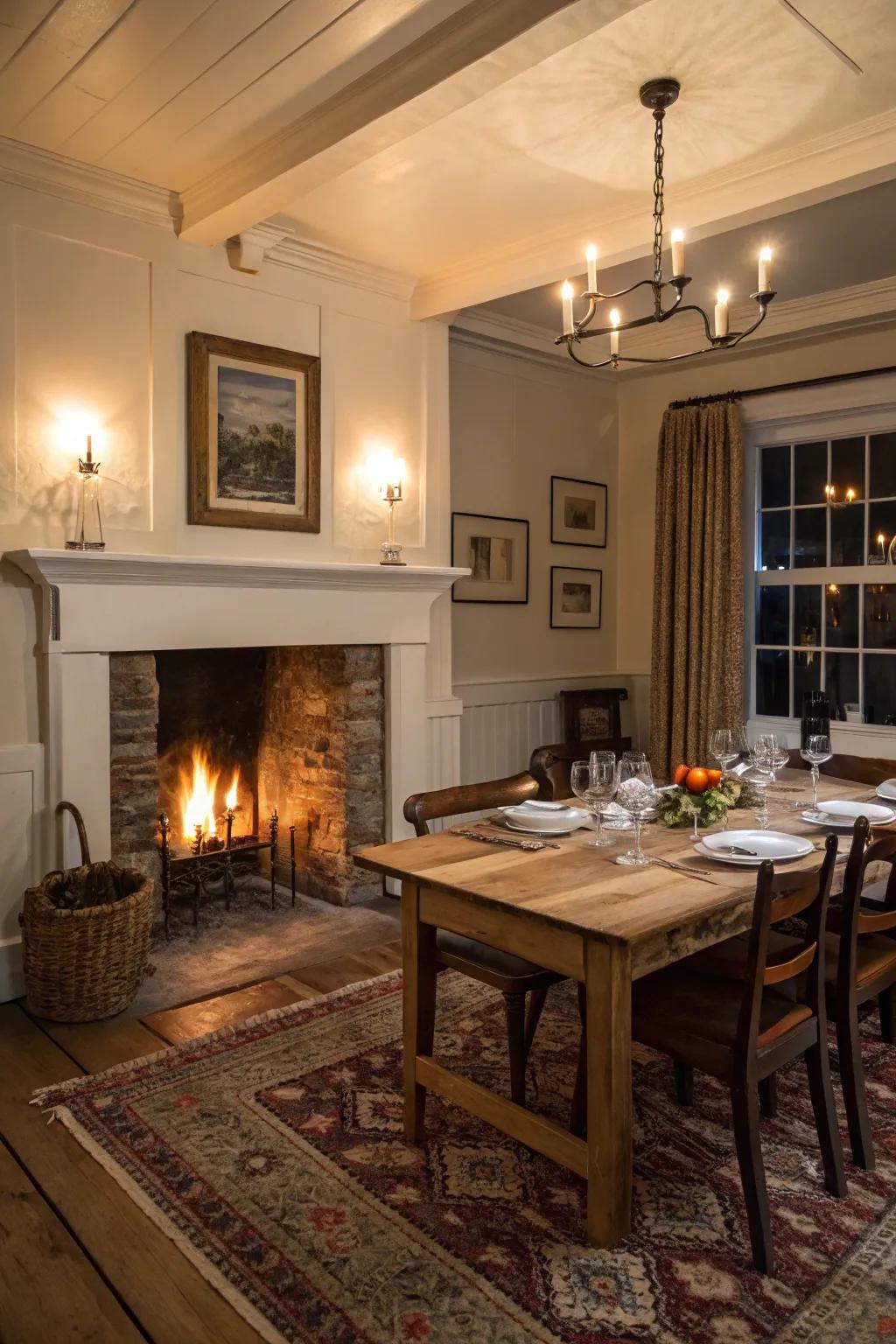 A hearth that brings warmth and charm to your dining space.