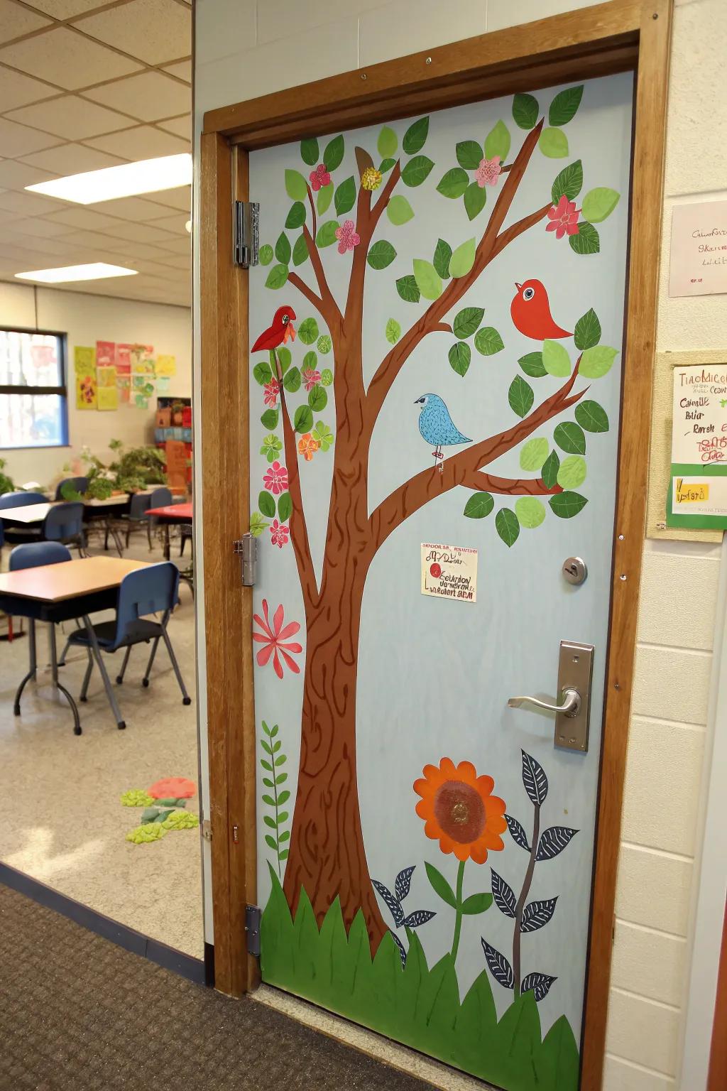 Natural elements add a calming touch to the learning space entryway.