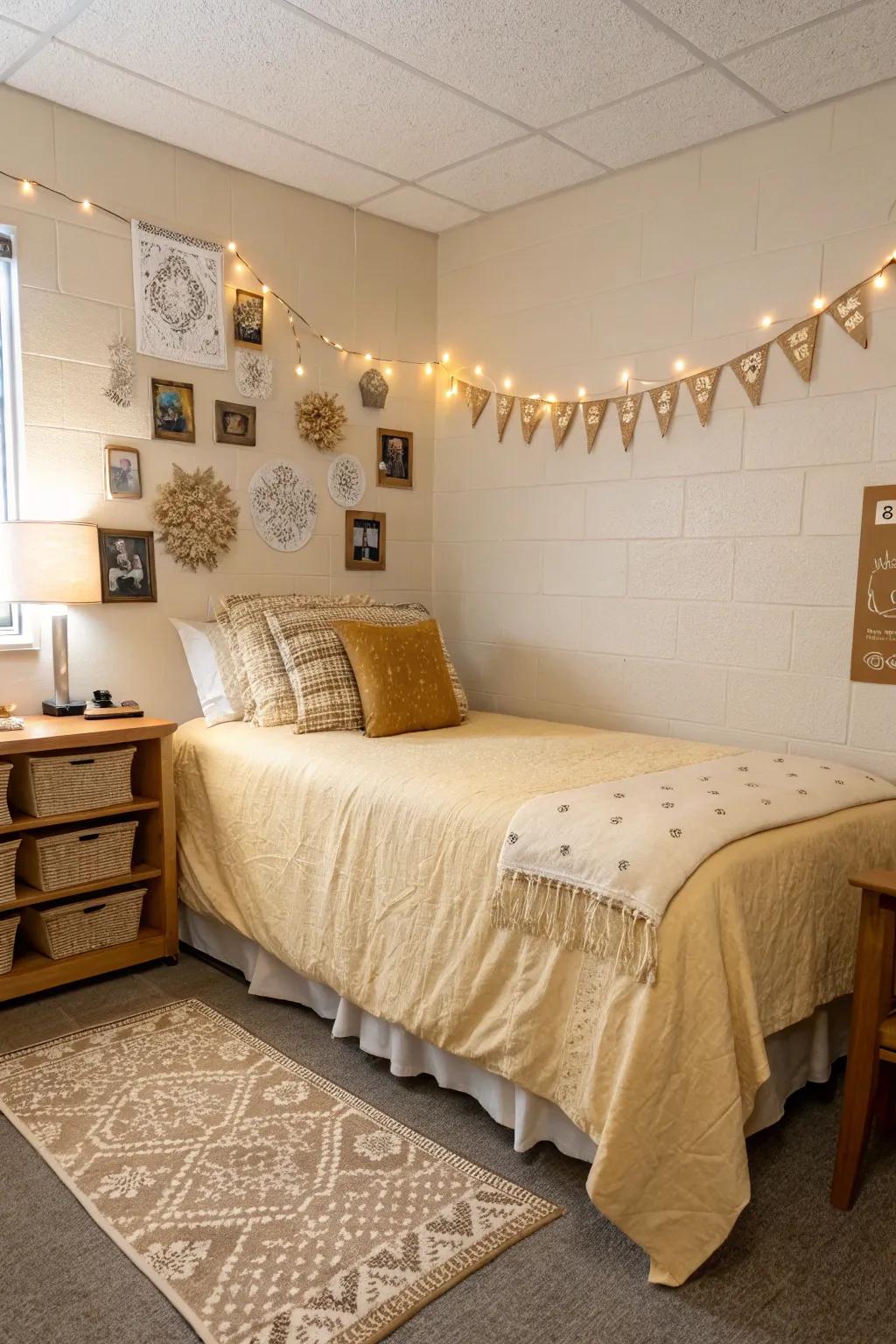 Warm neutrals create an inviting and cozy atmosphere.