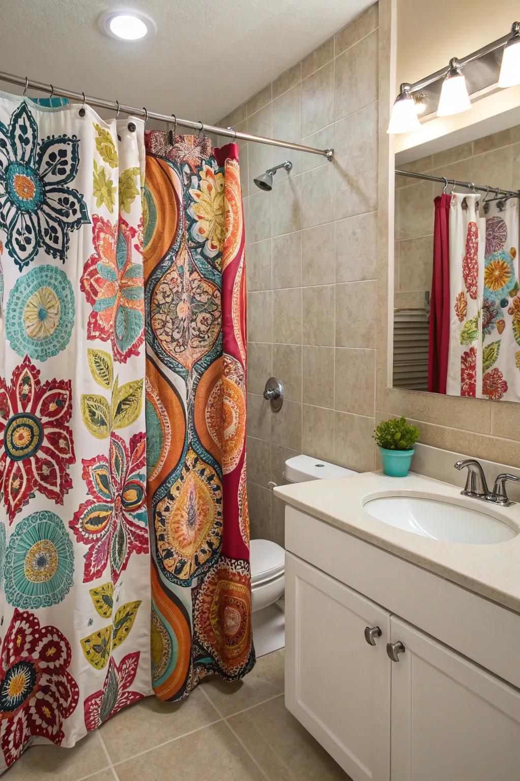 Vivid designs and hues can energize your lavatory decor.