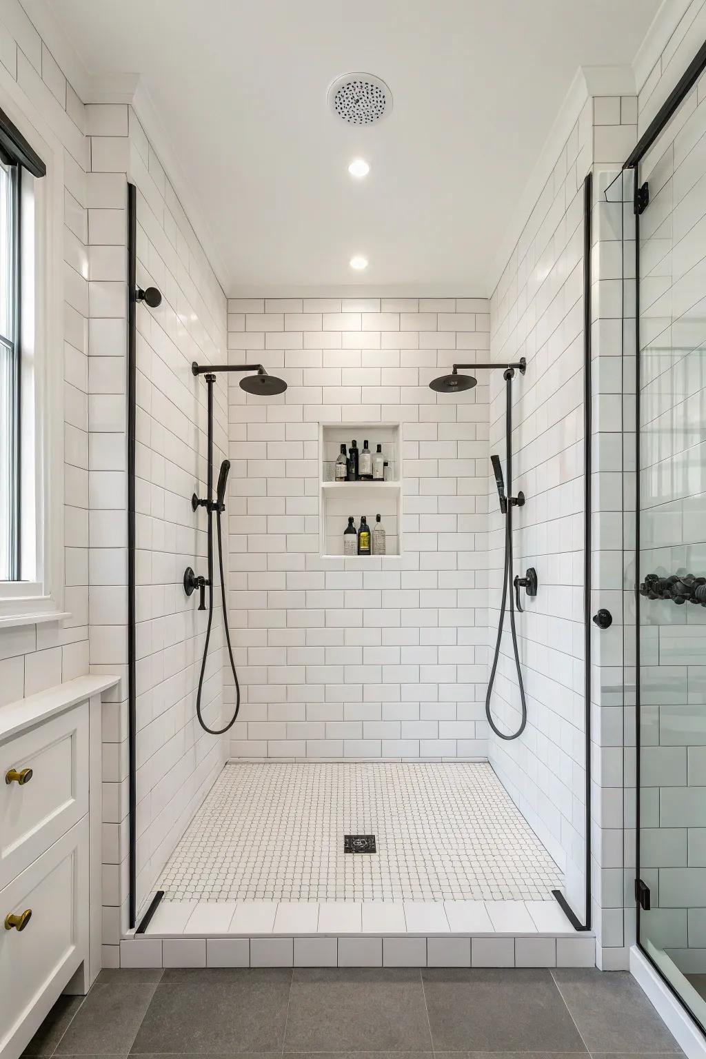Achieve modern elegance through a simple double shower design.