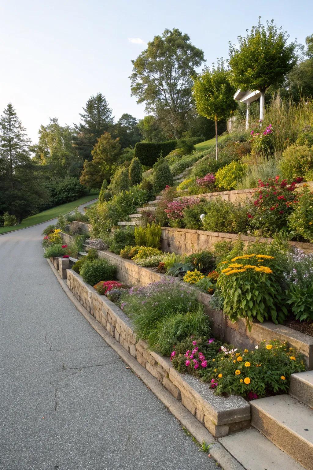 Tiered planting introduces depth and fascination to your driveway landscape.