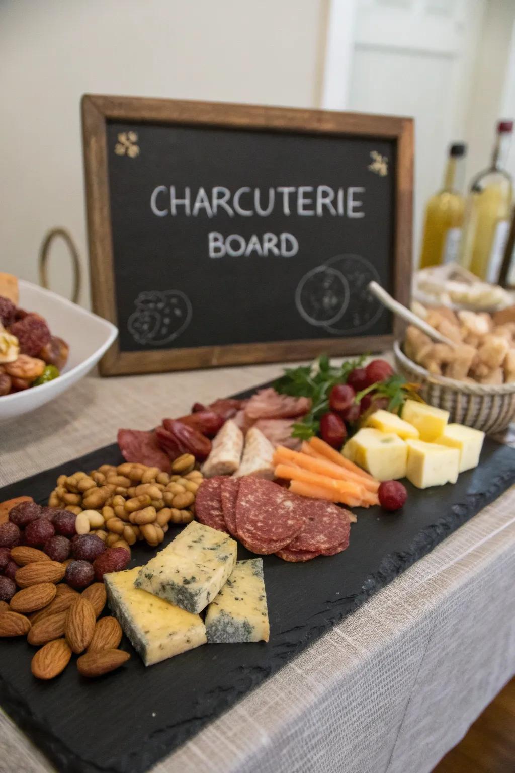An elegant slate-themed charcuterie presentation designed for Easter celebrations.