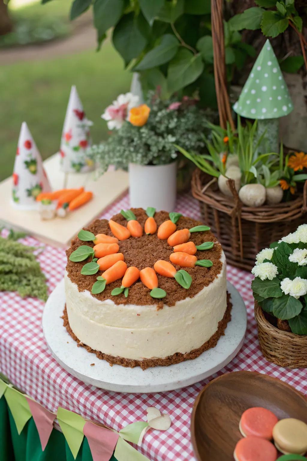 A playful carrot field cake ideally suited for Easter.