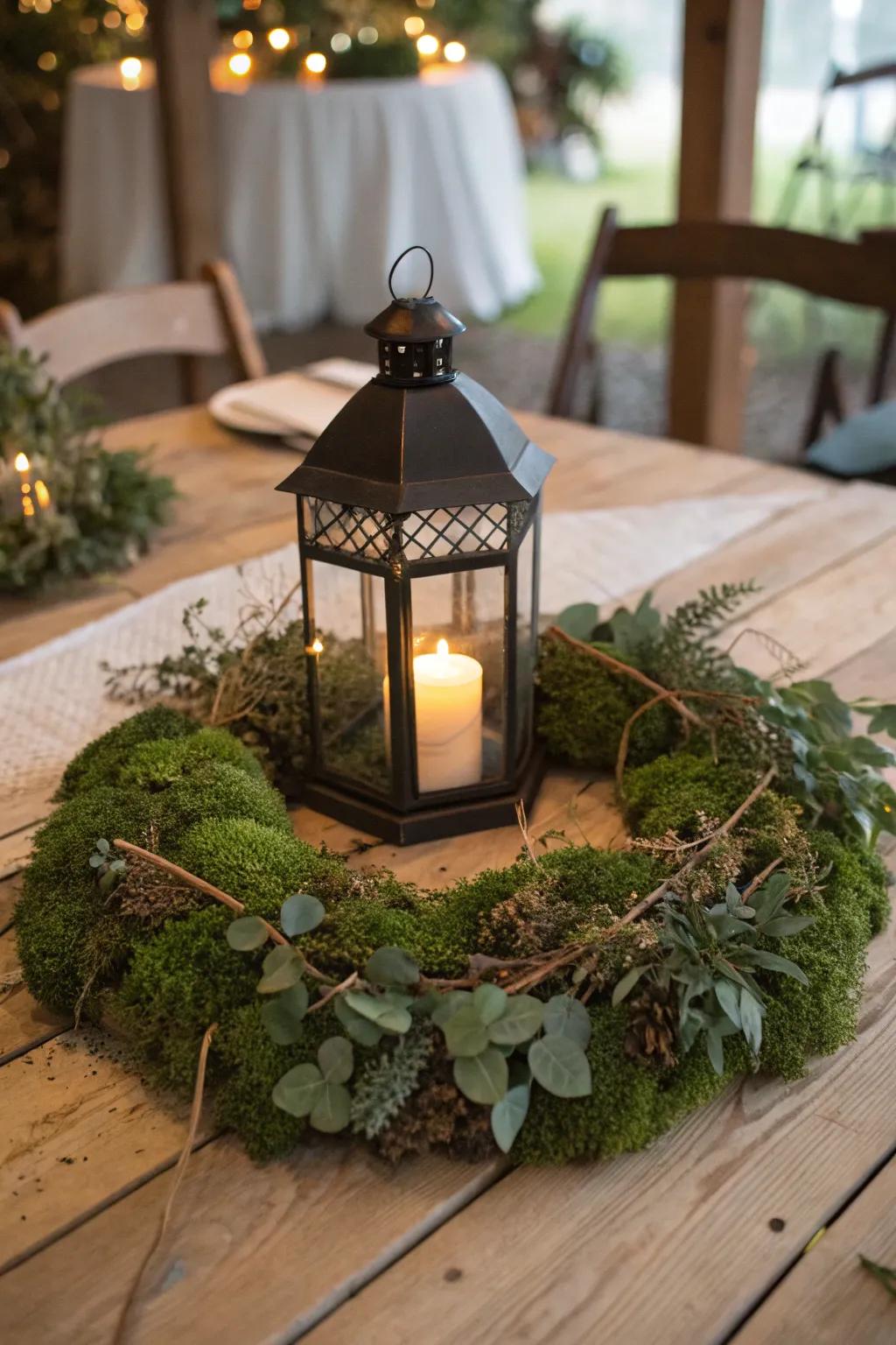 A wreath of foliage infuses nature into your lantern.
