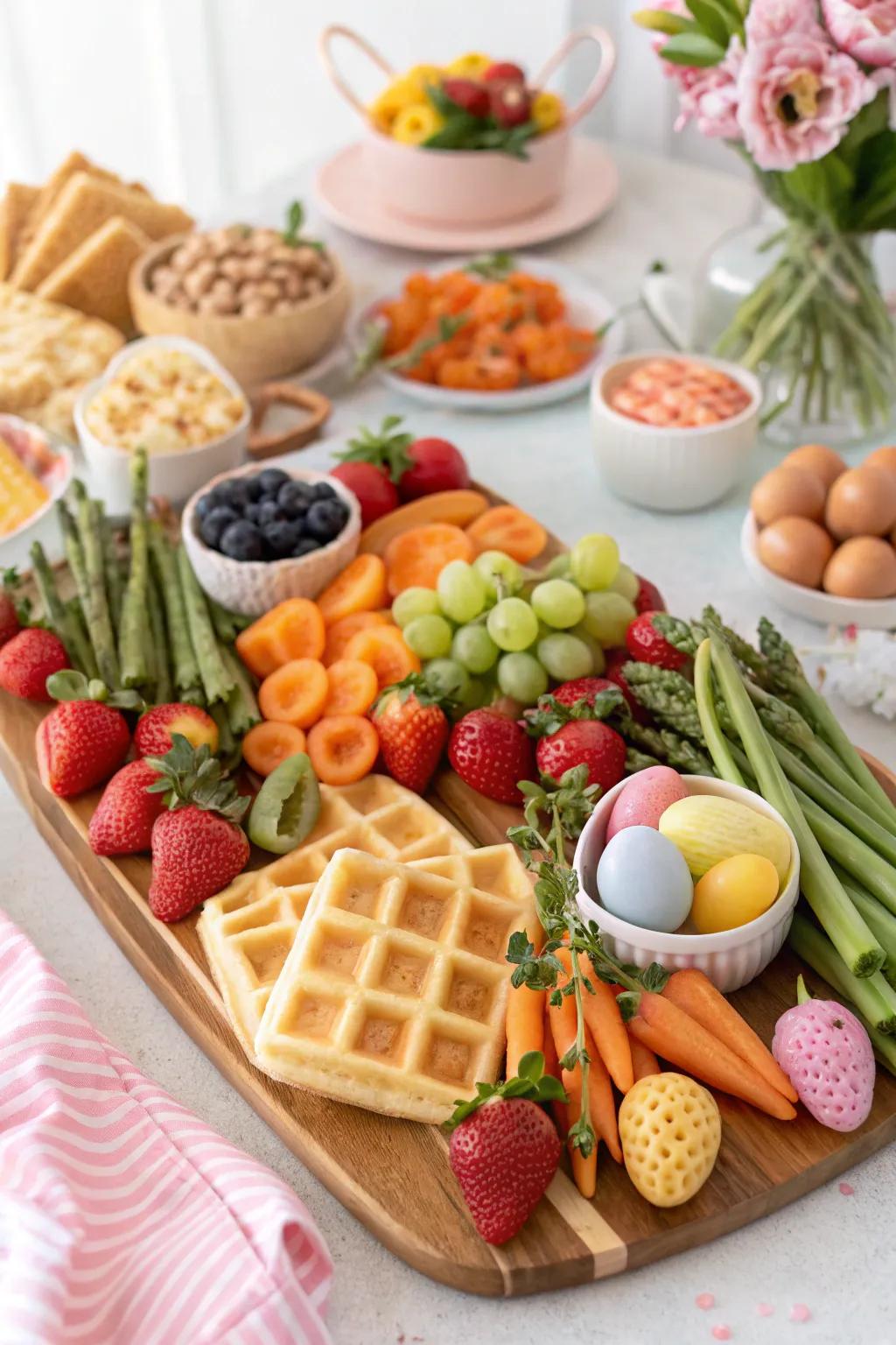 A vibrant Easter breakfast board that delights both the eyes and taste buds.