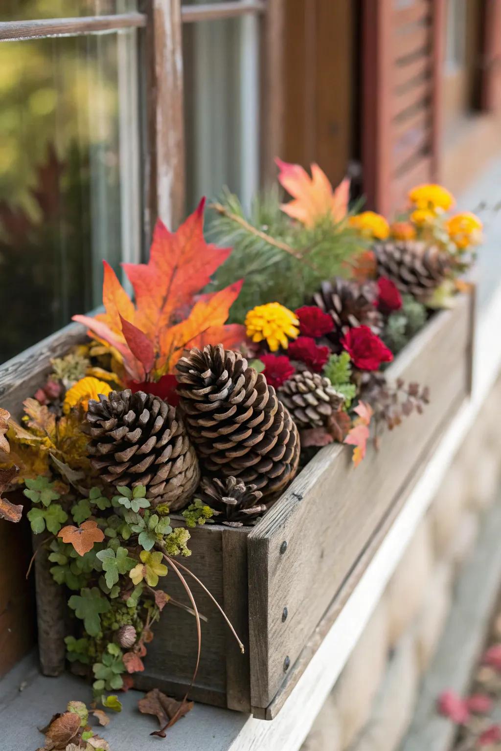 Pine cones add rustic charm to fall arrangements.
