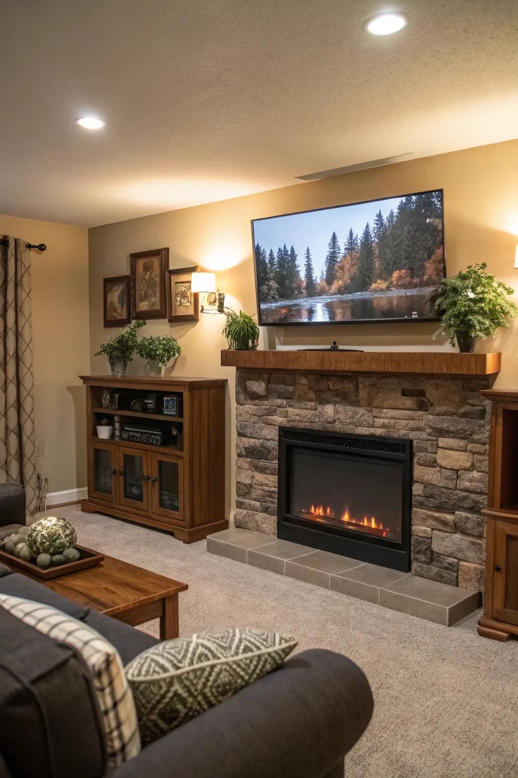 A media wall combines entertainment and heat.