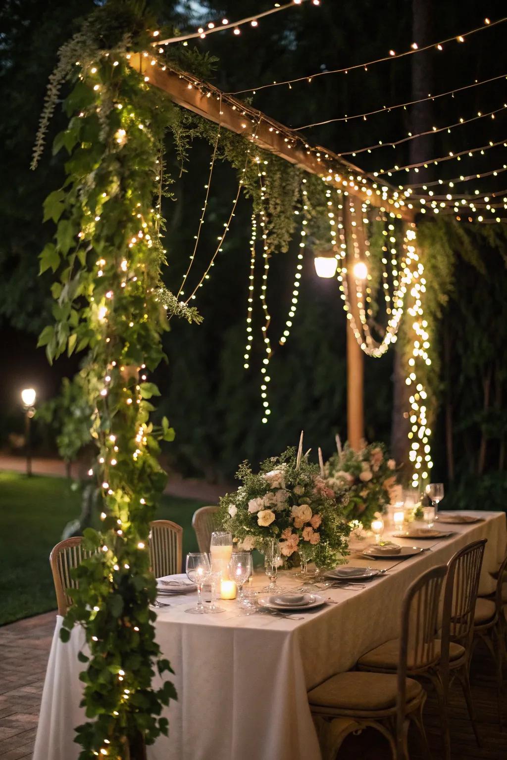 Twinkle lights introduce a hint of enchantment to this layout.