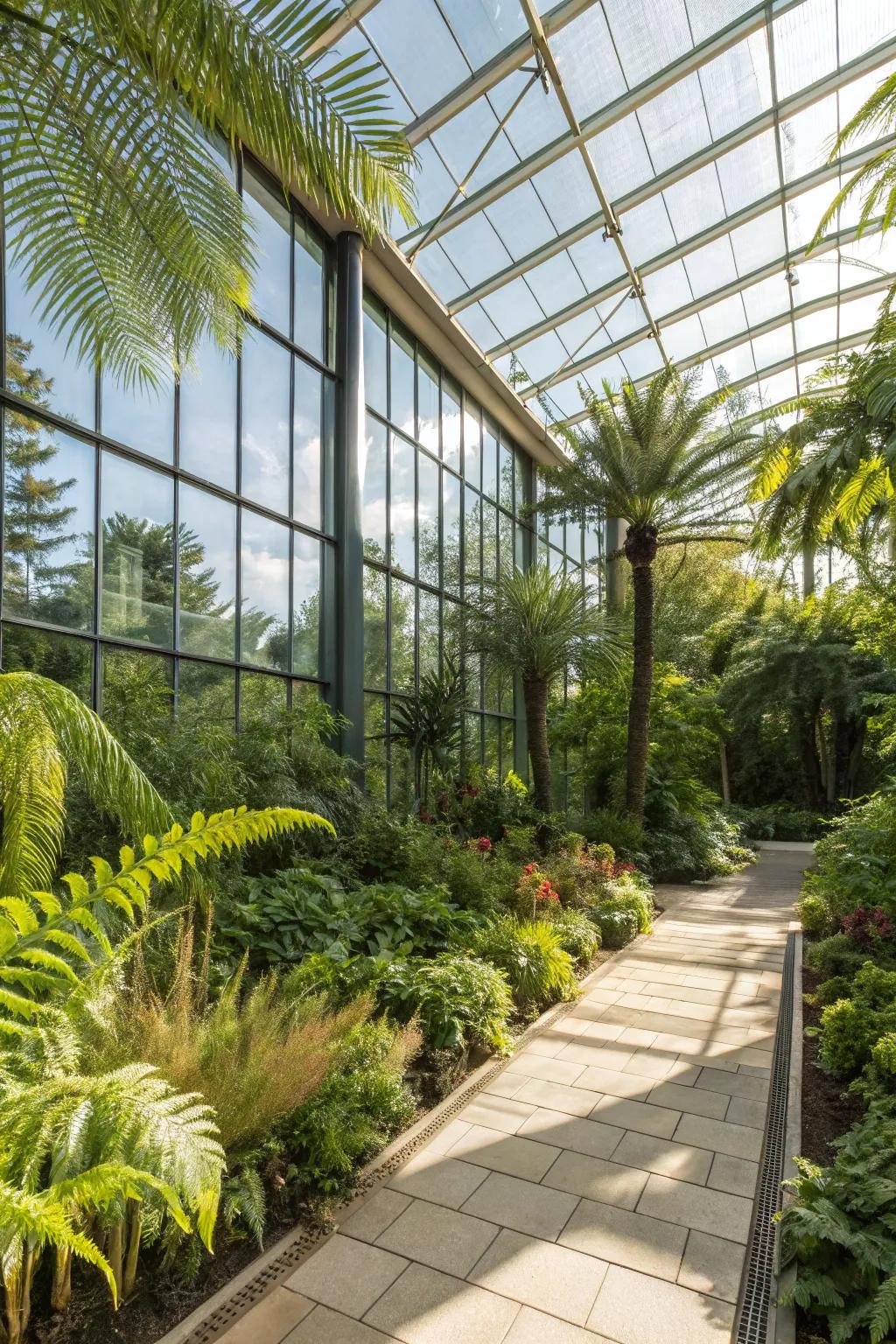 A vibrant greenhouse patio filled with thriving plants and natural light.