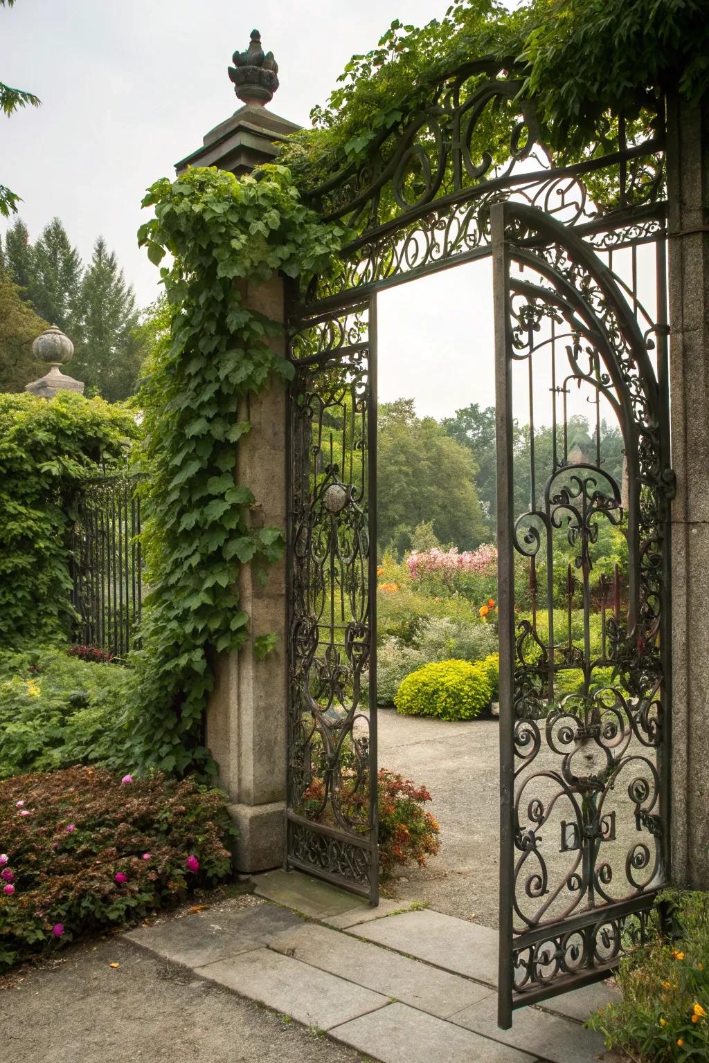A gate that blends durability with artistic decoration.