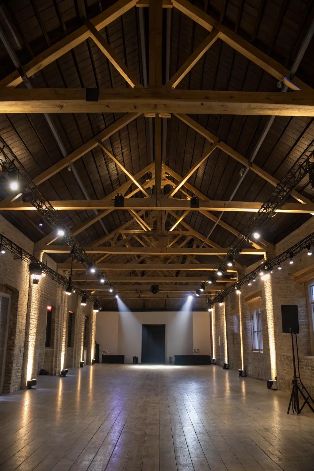 Striking illumination from below enhances the room's spaciousness.