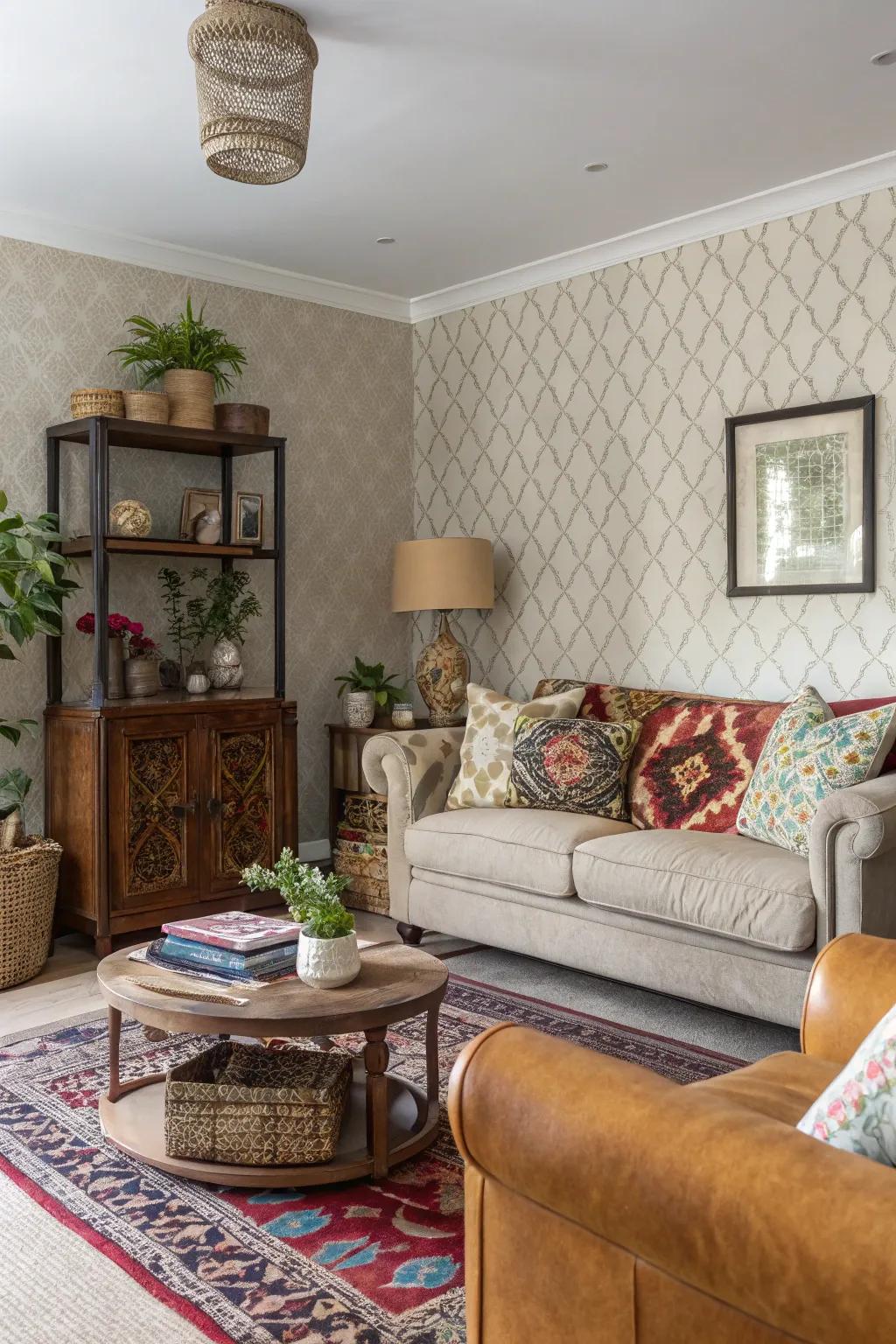 Embossed material textures add depth and warmth to your living area.