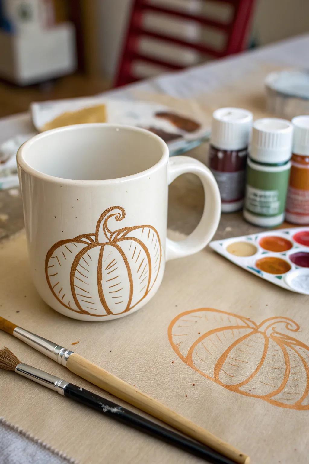 DIY stenciled vessel with a gourd design.