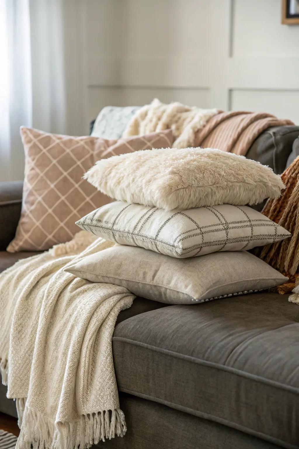 Layer your cushions for added depth and an enhanced sense of coziness.