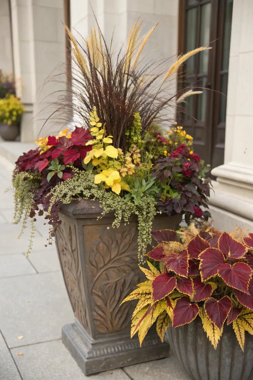 Burgundy and gold present a chic interpretation of fall shades.