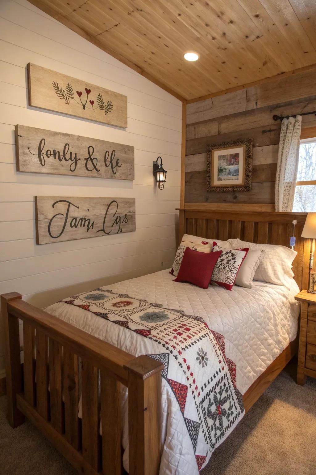 Rustic signage adds character and warmth.