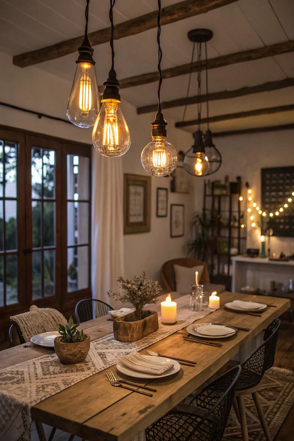 Lightbulbs add a timeless nostalgic charm to your dining room.