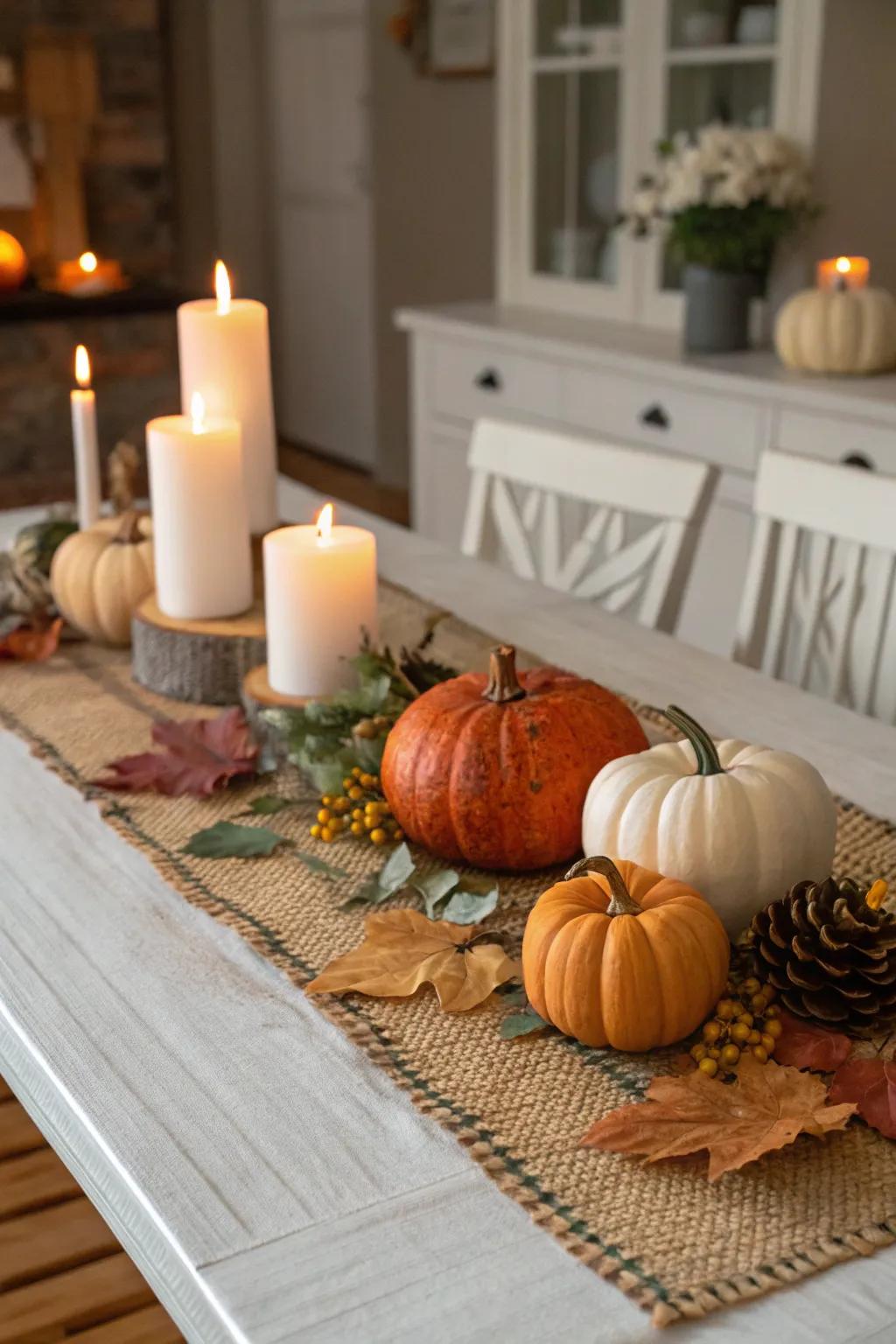 Seasonal elements like pumpkins add charm.