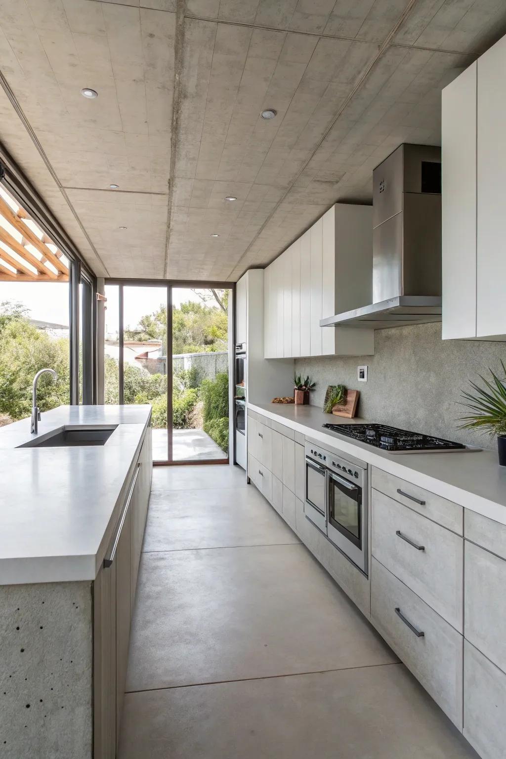 Concrete countertops offer resilience with a hint of modern flair.
