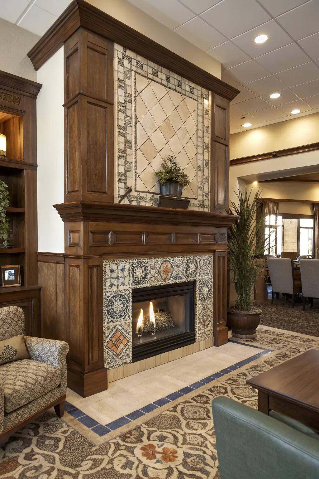 A fireplace demonstrating a blend of materials for a richly textured aesthetic.
