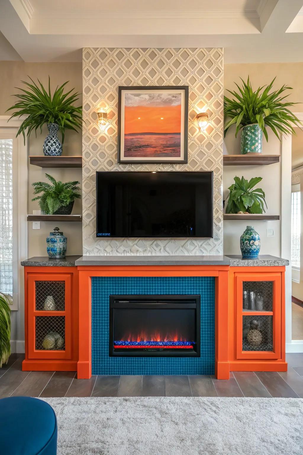 Develop a feeling of order with a balanced design positioned around your fireplace TV wall.