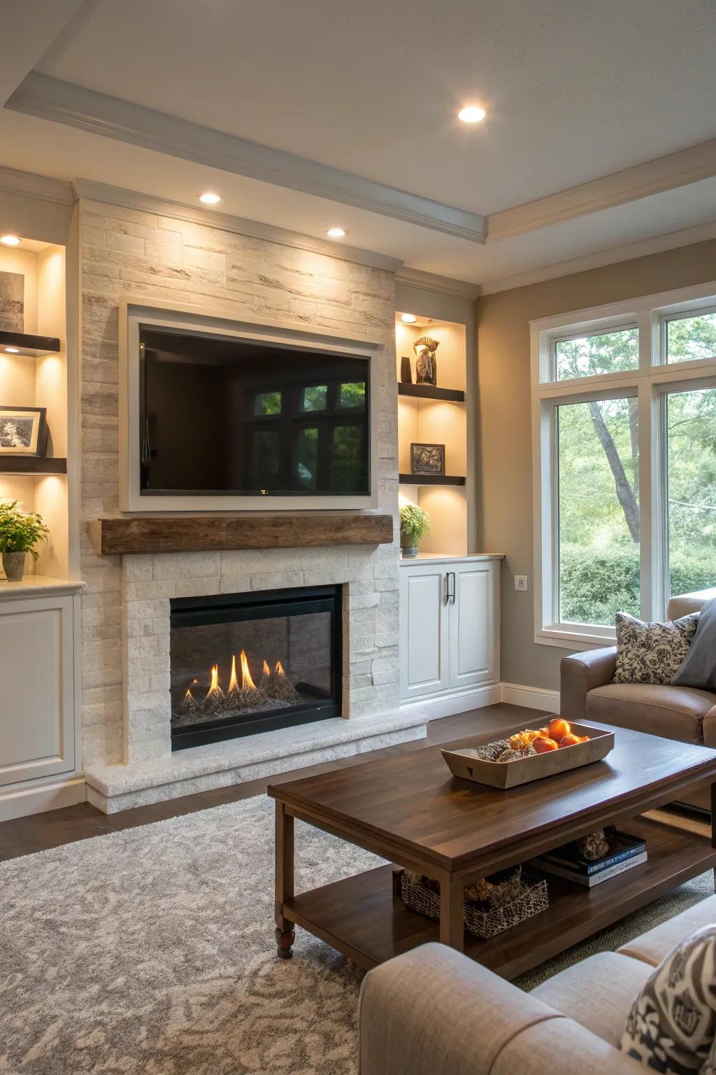 Combine entertainment and relaxation with a TV-integrated fireplace.
