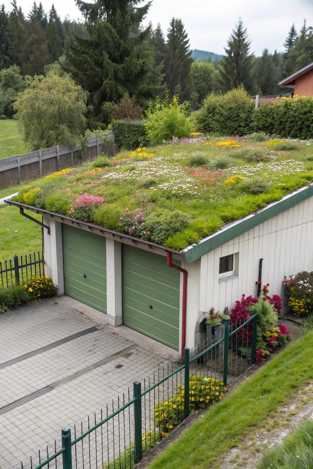 A green roof on a flat roof garage boosts sustainability and looks.