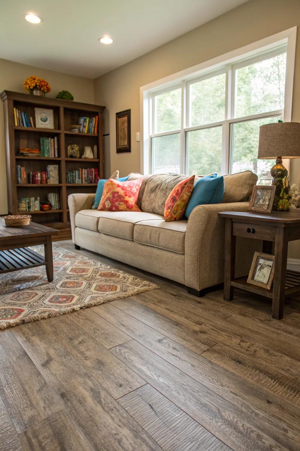 Modeled composite flooring combines style and affordability.
