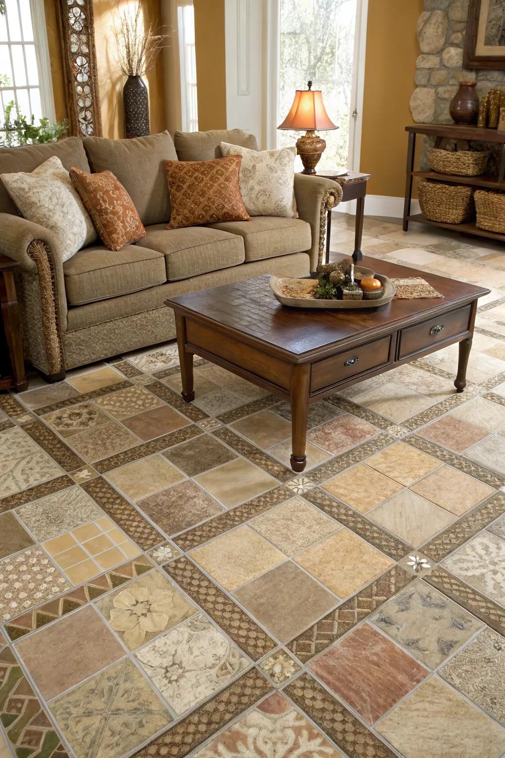 Multi-sized pavers create a personalized and unique floor design.