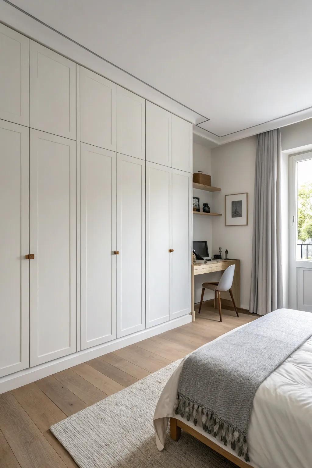 Uninterrupted closet doors keep a space neat and tidy.