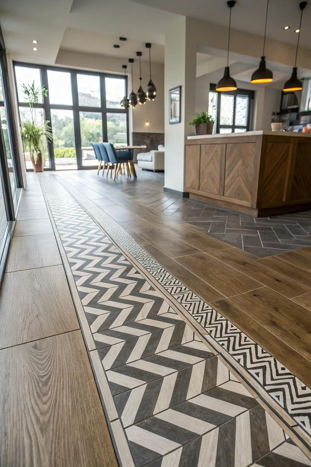 Zigzag pattern creates a bold floor statement.