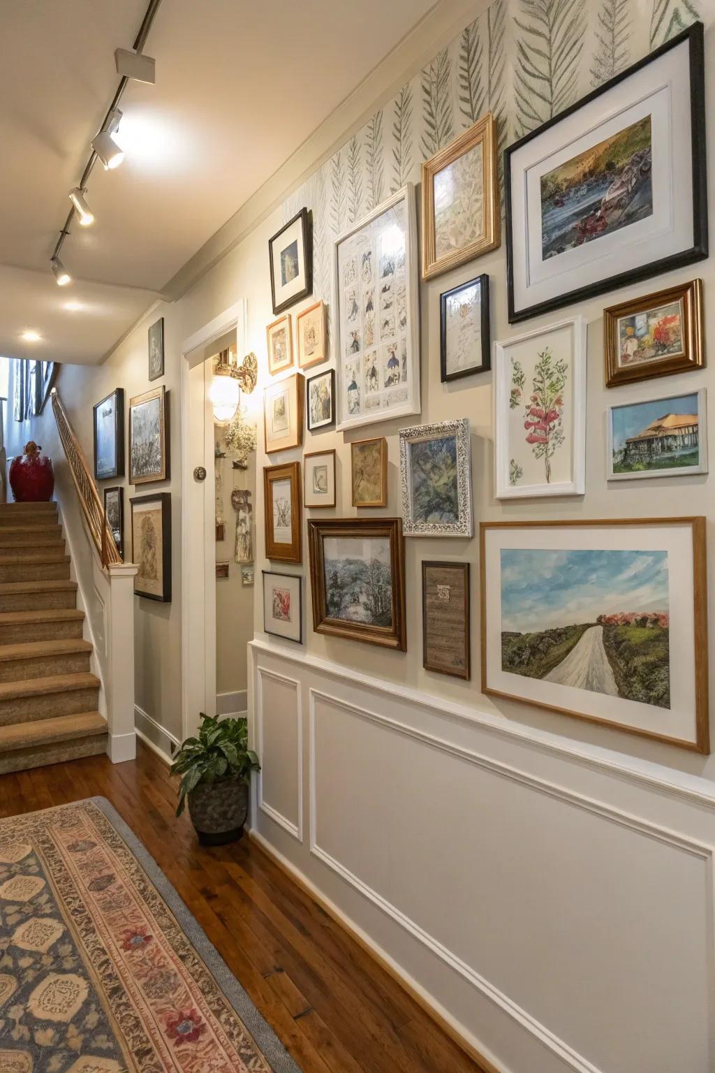 Artwork showcased in a foyer establishes character and visual appeal.