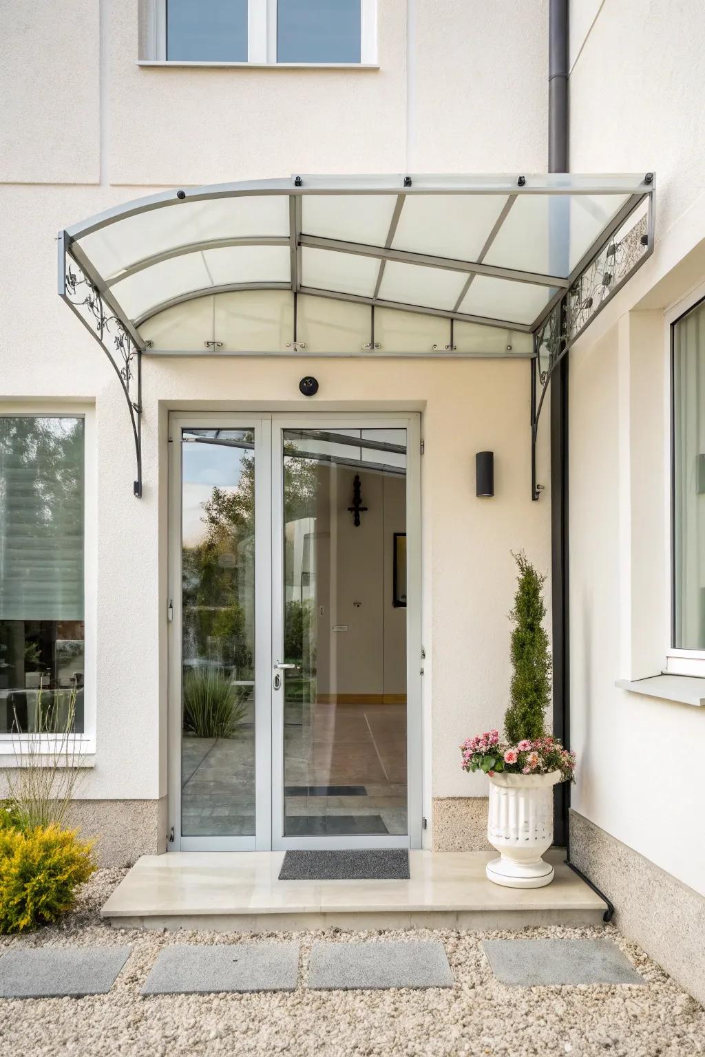 Glass awnings deliver streamlined refinement.