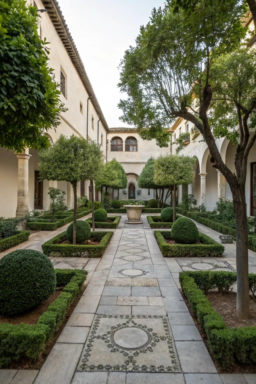 Symmetrical components forge a harmonious courtyard blueprint.
