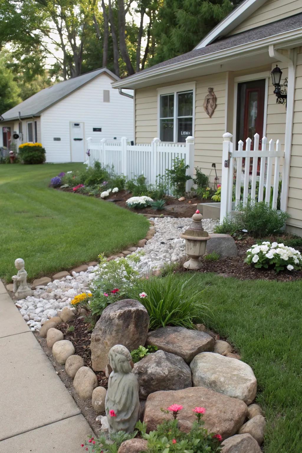 Garden accents such as stones contribute a hint of sophistication and visual appeal.