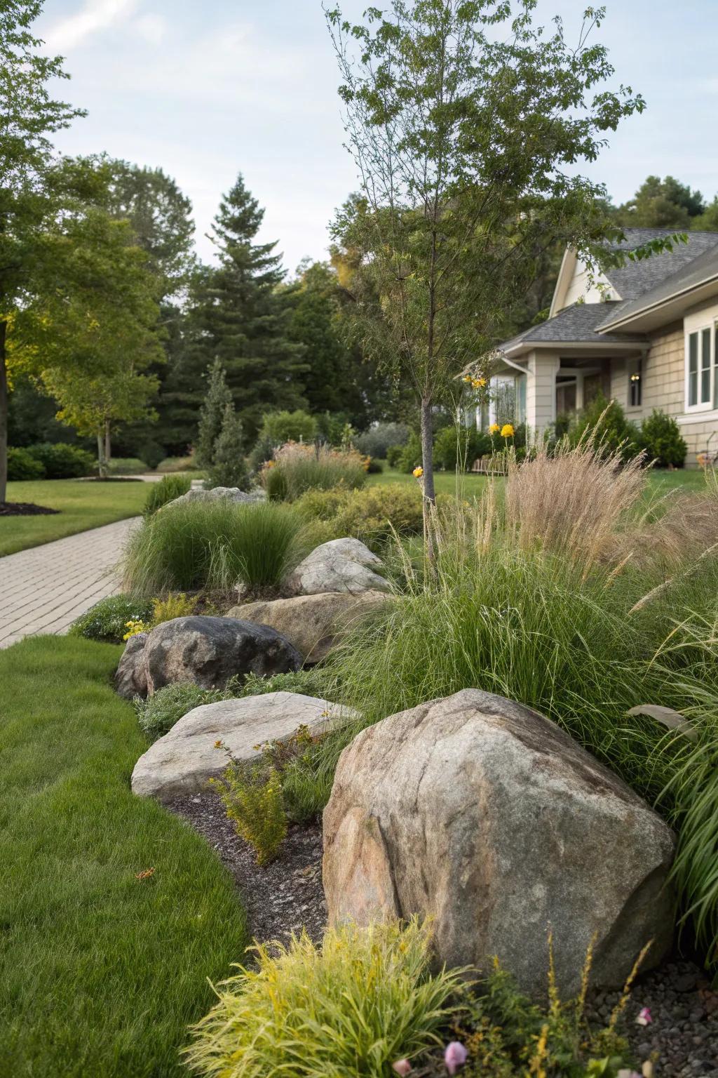 Stratify plants with stones for an inherent and textured terrain.