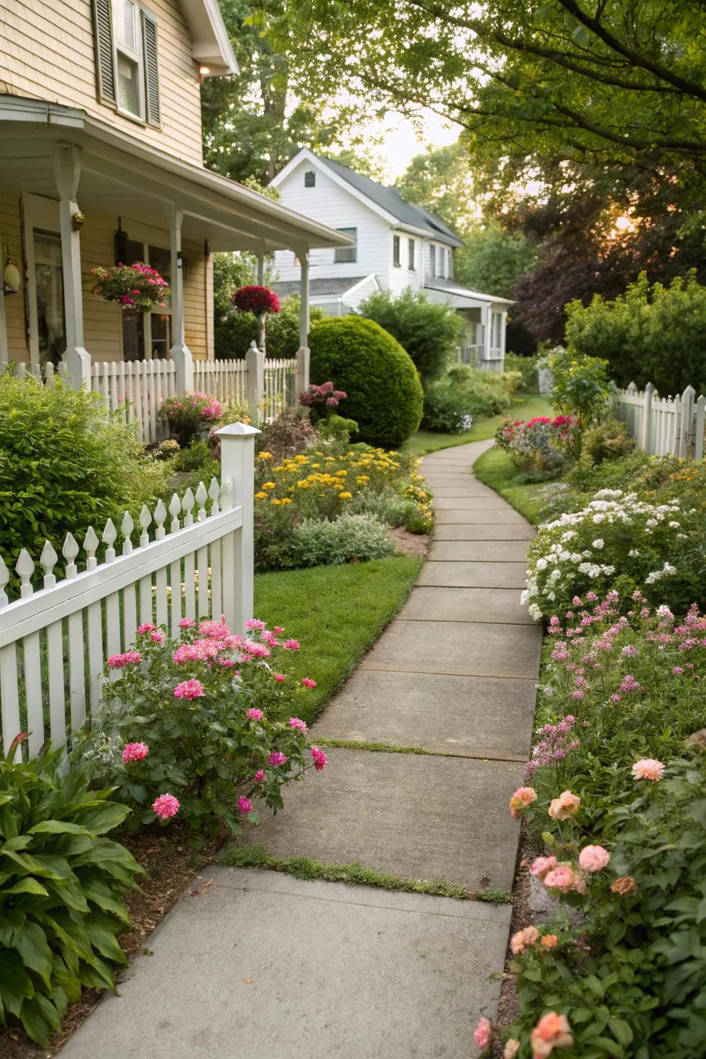 Paved or concrete pathways present practical refinement to the forefront of your house.